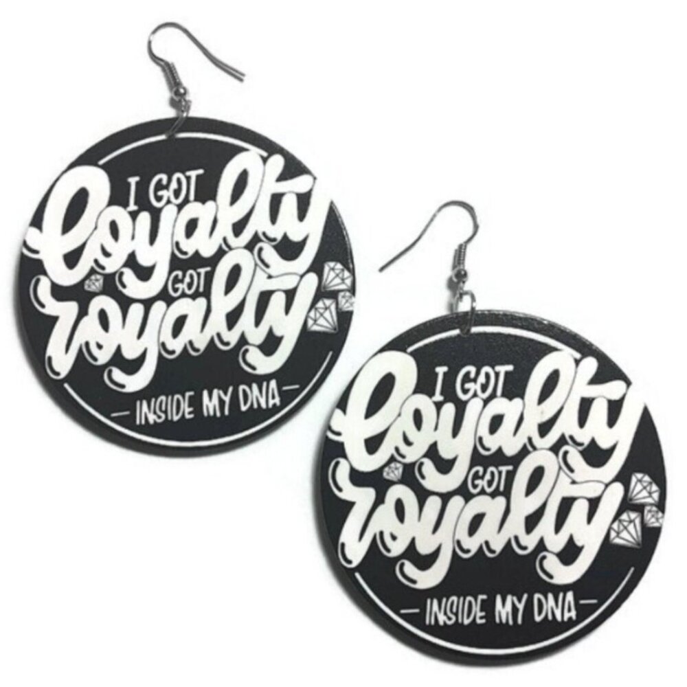 Loyalty Royalty Medium Statement Wood Dangle Drop Earrings